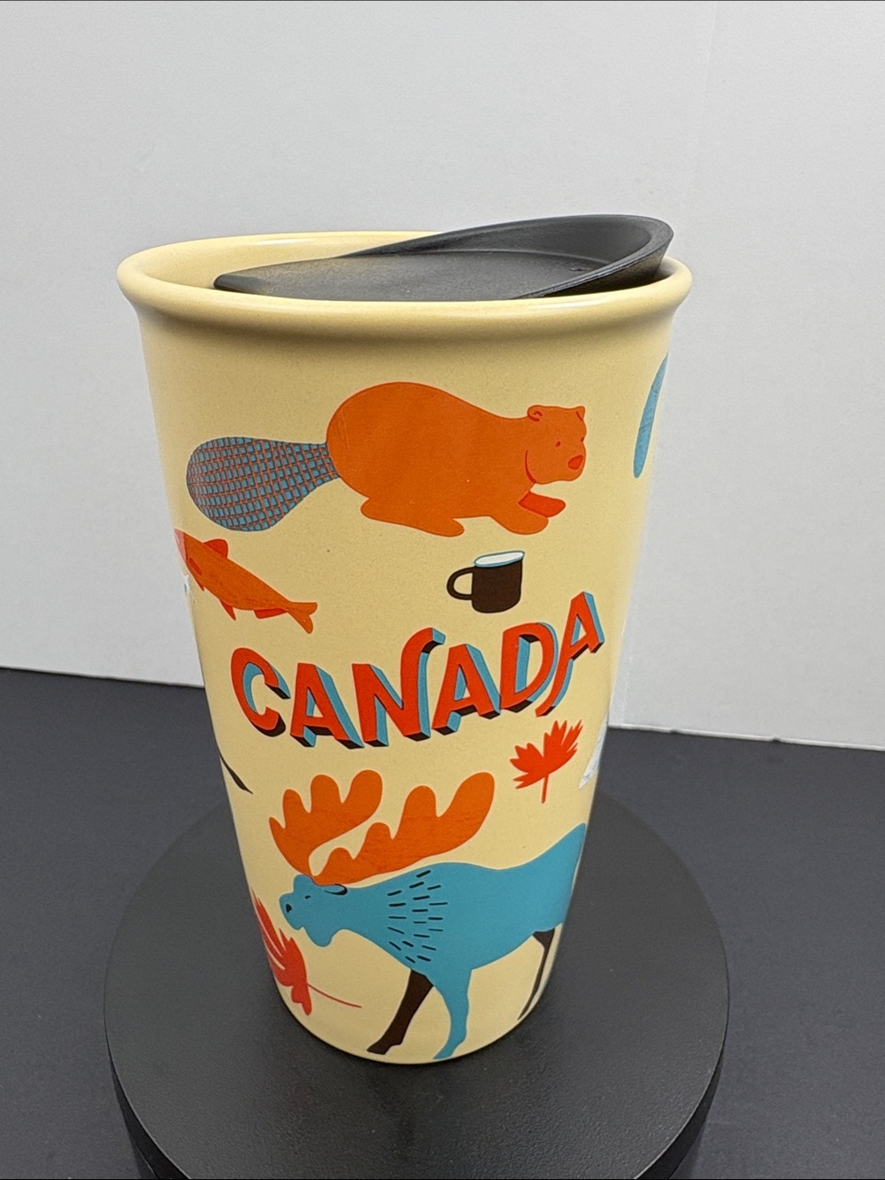 Starbucks Canada Moose Tumbler Mug 2016 Black Plastic Lid